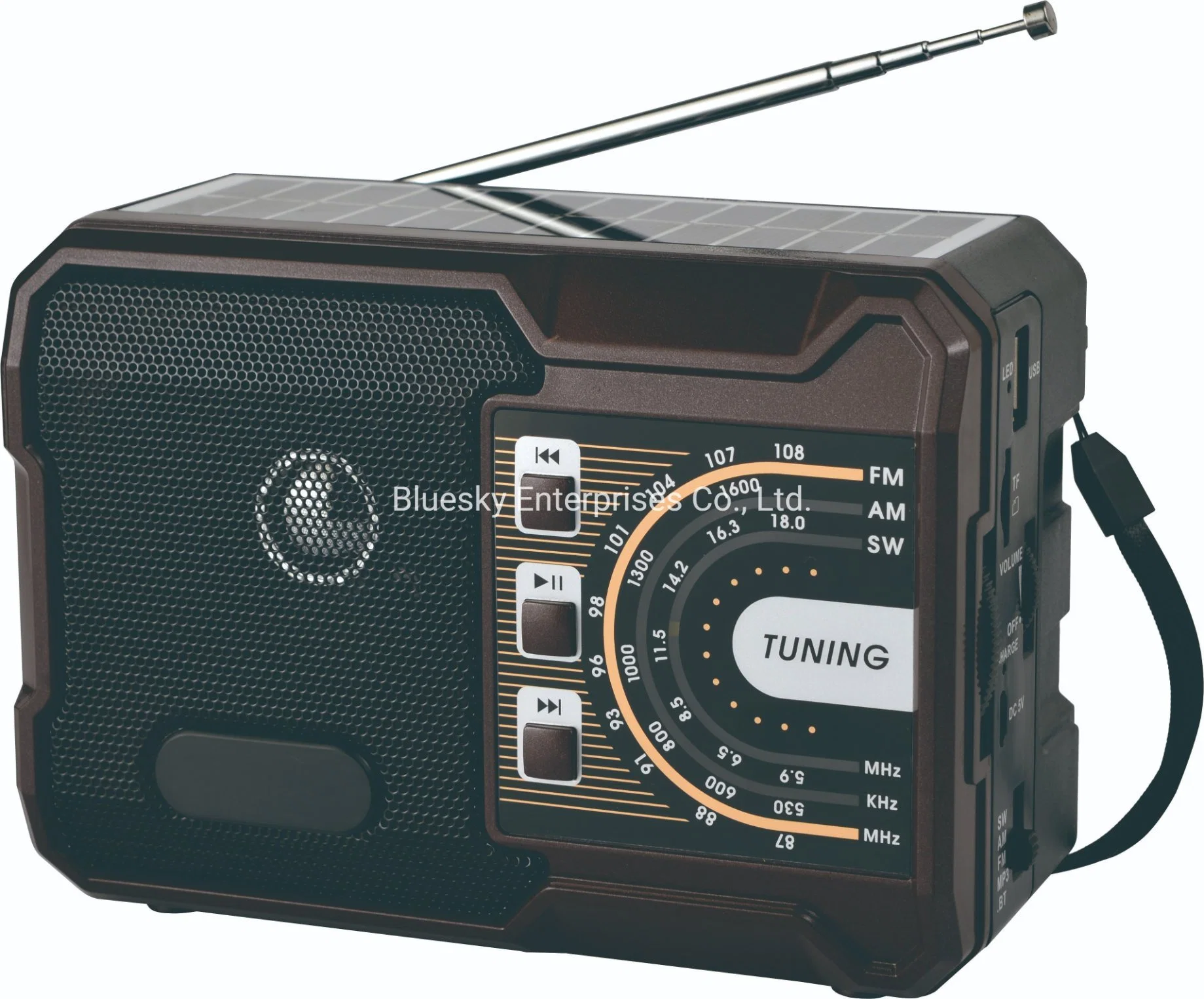 Tw K5bts FM Am Sw 3 Band Rechargeable Battery Radio Support Bluetooth, USB, TF Card, MP3 Player Portable Radio with Solar Panel