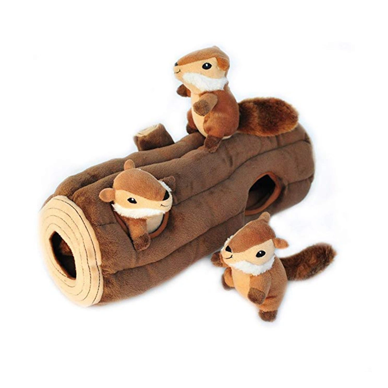 2022 New Arrival Stuffed Pet Hide-and -Seek -3 Little Squirrels with Tree House Set Plush Dog /Cat Chew Toy