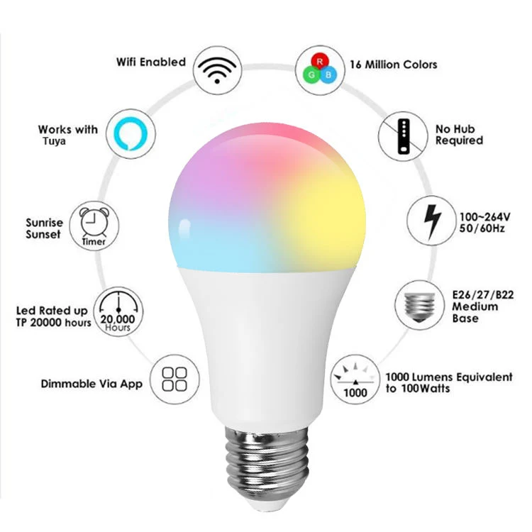 Excel Digital Smart Life Dimmable WiFi LED Bulb 7W 9W 10W E27 B22 RGBW Light Bulb WiFi Smart Bulb