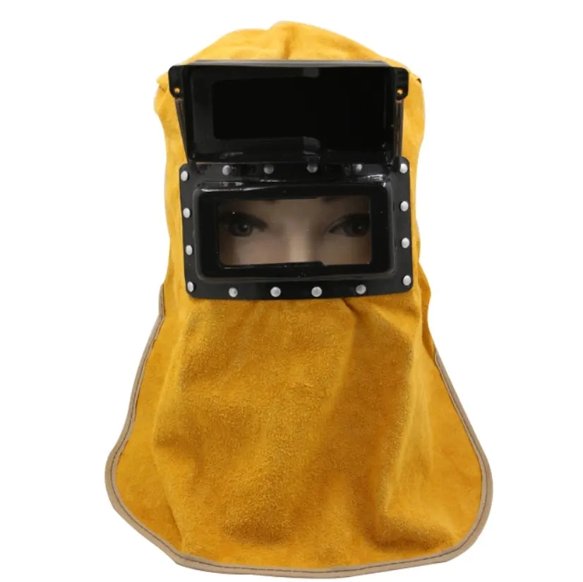 Cowhide Split Leather Welding Hood Helmet Caps with Neck Shoulder Drape for Head Protection