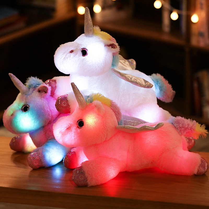 Luz LED macia para animais de peluche da Barbie em Unicorn Creativity Presente de Natal de aniversário dos brinquedos de bebé de boneco macio e brilhante