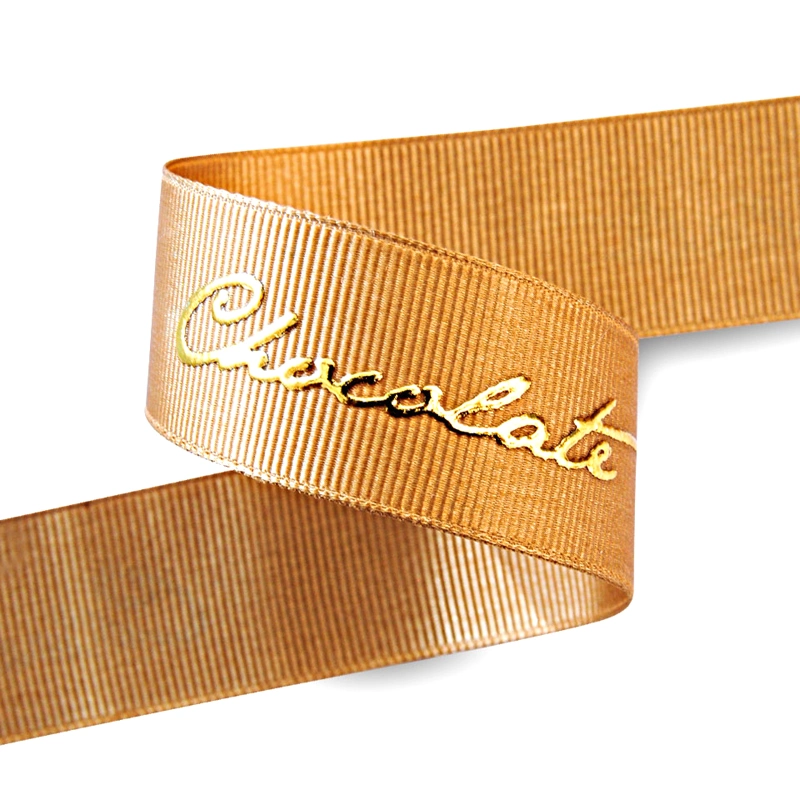 Custom 3 D Logo Gold Foil Hot Stamping Printed Satin Ribbon 3D Packaging Customized Printed Grosgrain Ribbons for Packing