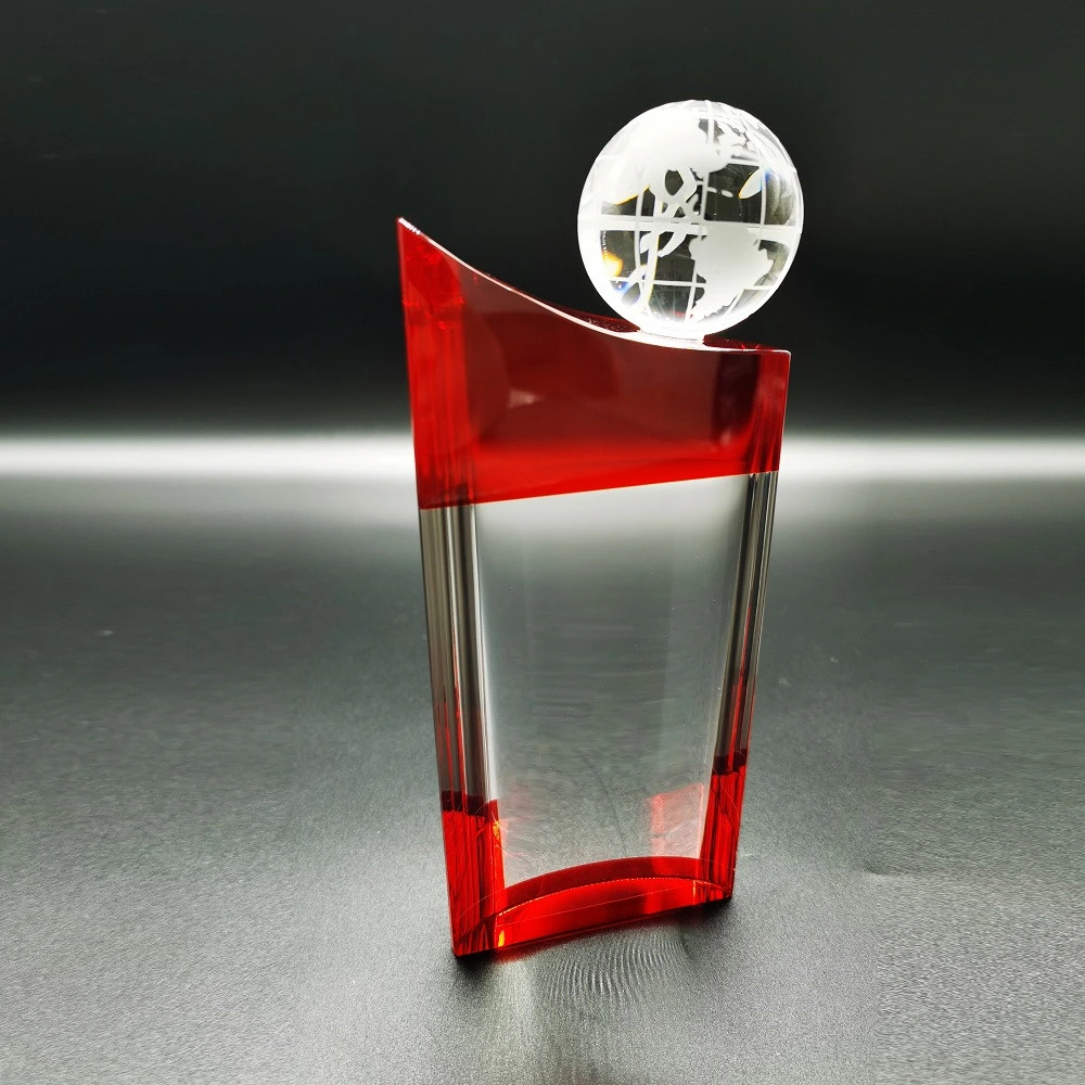 New Pillar Crystal Golf Trophy Awards Red Base