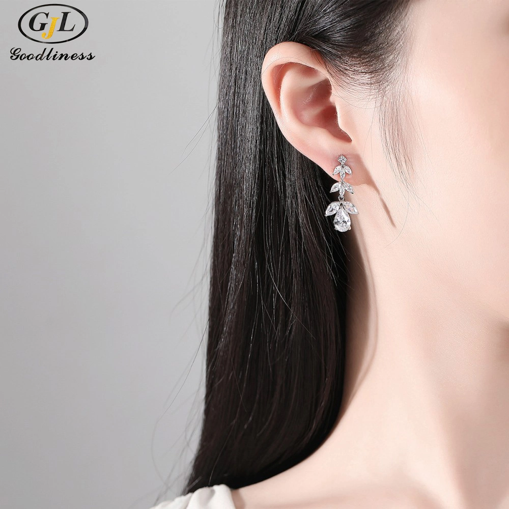 Factory Wholesale/Supplier Brass Zircon Drop Pendant Earrings for Women