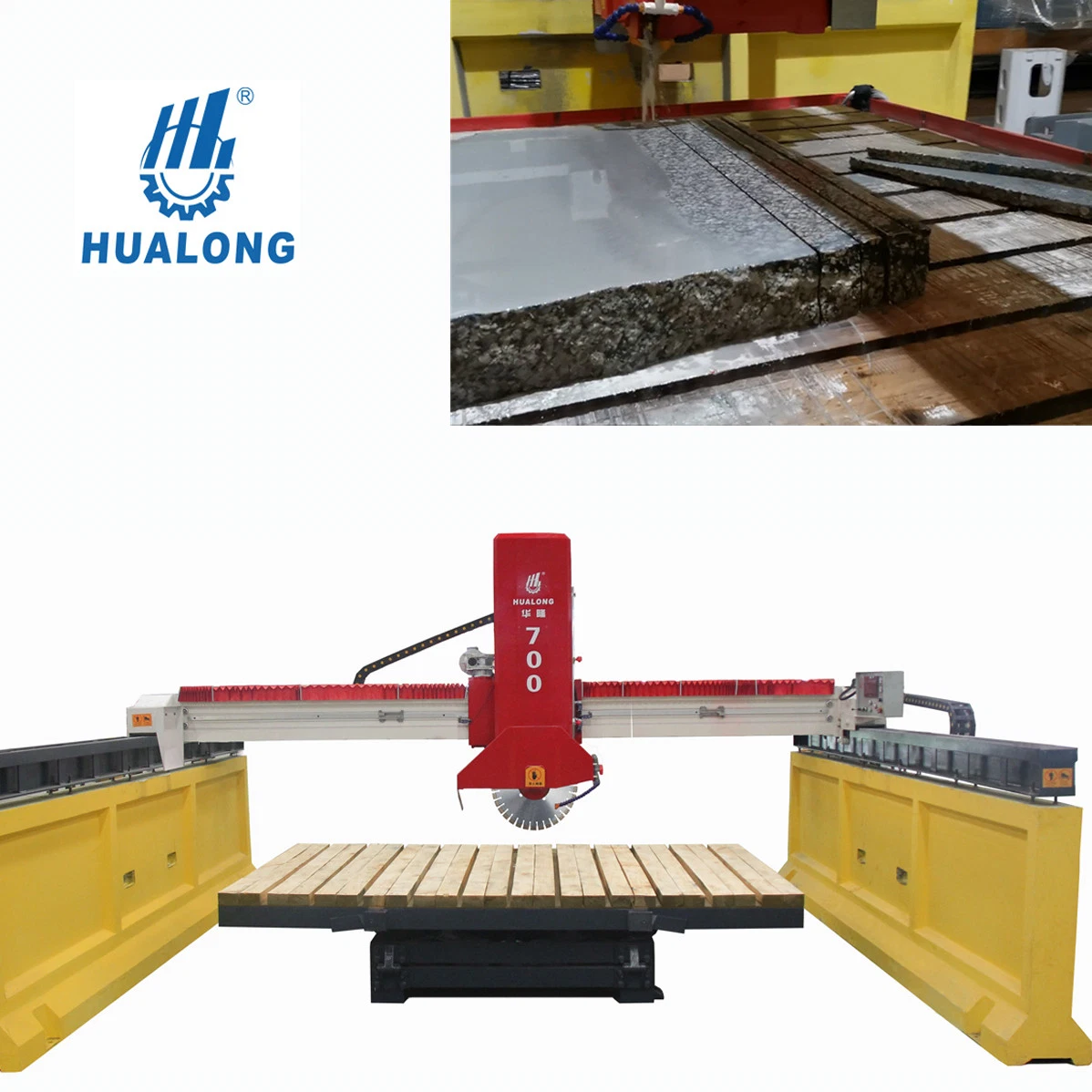 Hualong Machinery Hlsq-700 Granit Marmor Slab Schneidemaschine Brücke Stein Säge mit Kipptisch Kopf Drehkippkran zum Verkauf