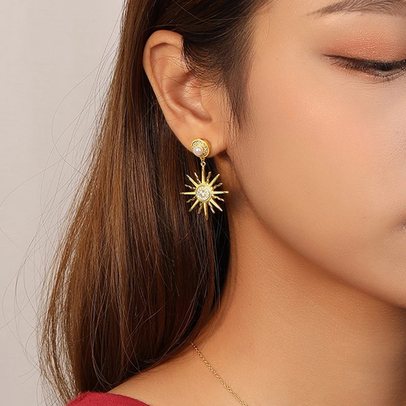 Sun Star Earring Gold Plated Jewelry Whosale Price Pearl Jewellery