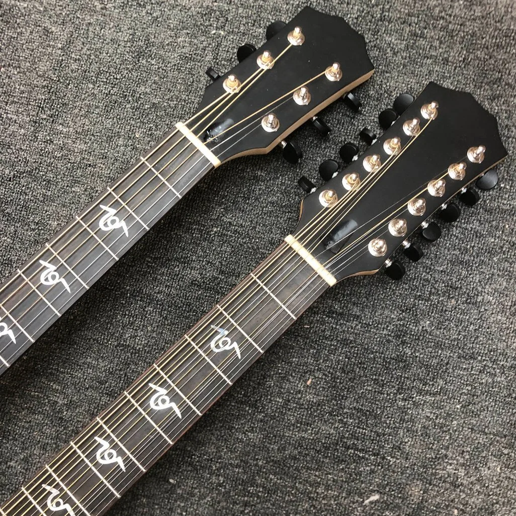 Custom 6+12 Strings Koa Wood Maple Neck Guitarra acústica mate Acabado de la placa de dedos Ebony