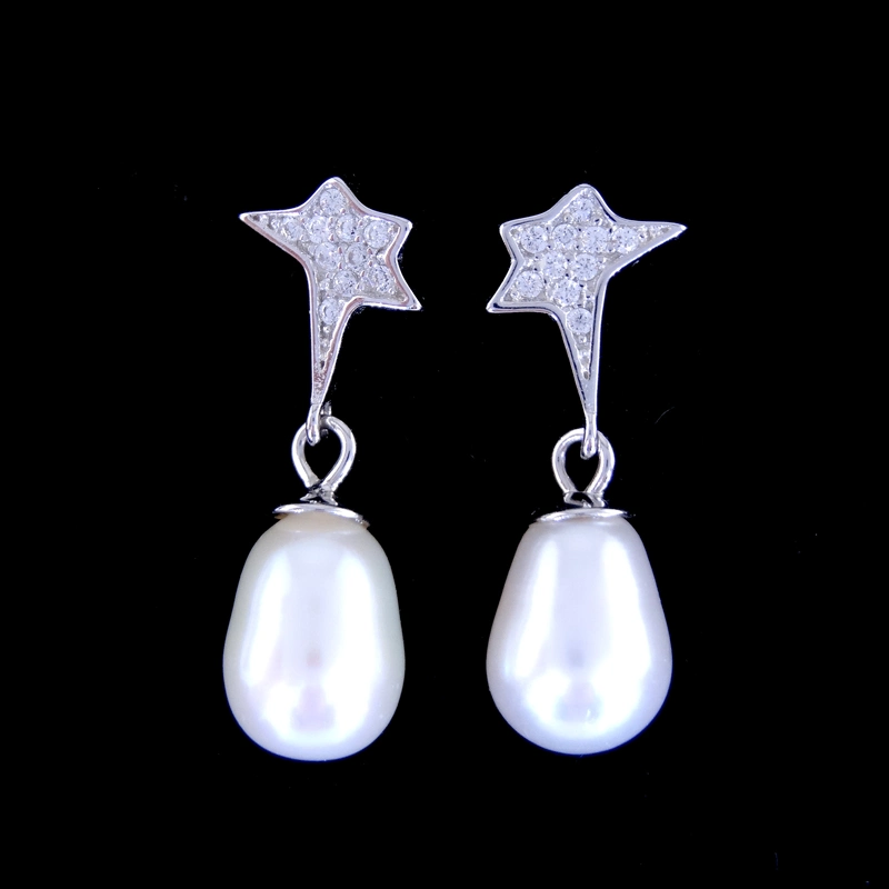 Fashion Silver Freshwater Pearl Jewelry Stud Earrings for Women Wedding