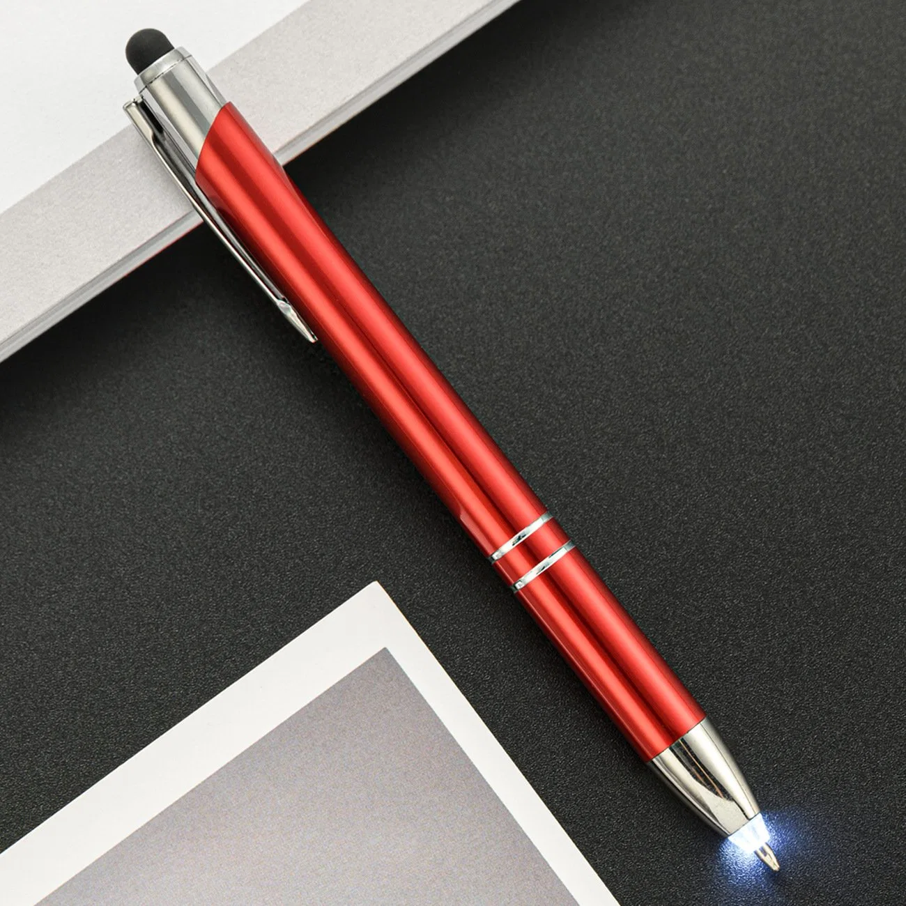 3-in-1 Pen Tip Light up Pen Multi-Function Press LED Lighting Metal Ballpoint Pens for Read and Write in The Dark