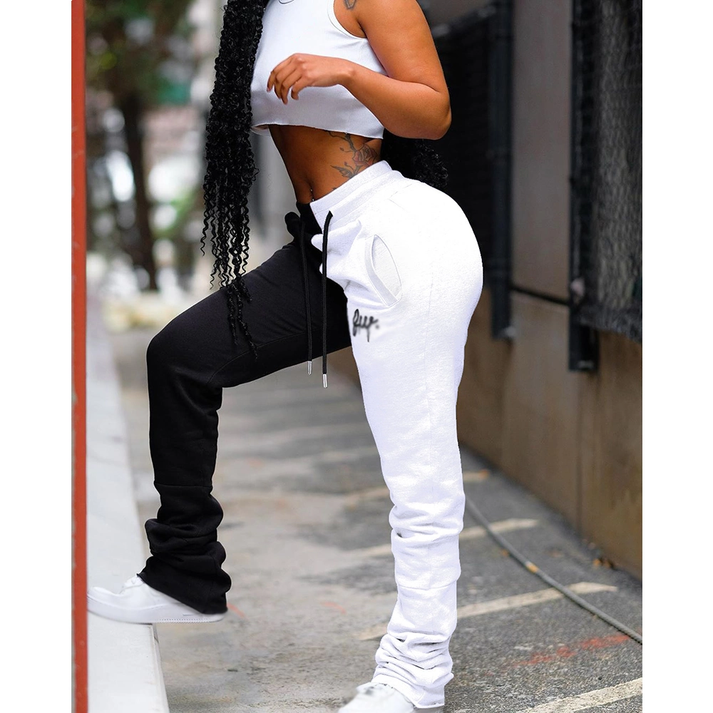 2020 Fashion Ruched Stacked Pants Leggings Women Sweat Track Jogger Pants Two Tone Color Pleated Trousers