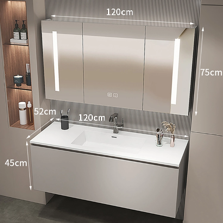 Commerce de gros meubles-lavabos de salle de bains moderne Hotel salle de bains Vanity Cabinet Cabinet de médecine chinoise avec Grawer lumière LED en verre