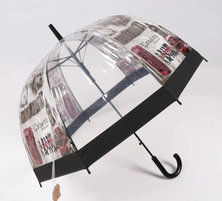 BSCI Usine OEM Promotion Publicité Nouvelle Invention En Gros Parapluie Transparent en Forme de Dôme Coupe-vent Personnalisé Conçu pour Dames pour une Utilisation en Extérieur.