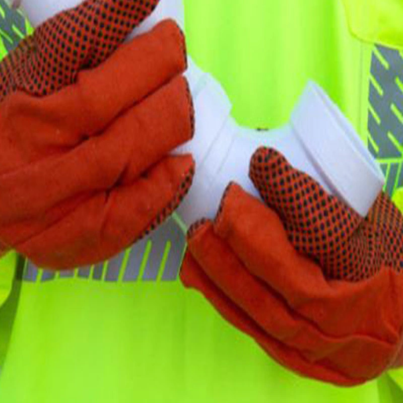 Hi-Vis Fluorescent Orange Cotton Canvas Men's Work Gloves Luvas Guantes with Black PVC Dots on Palm, Straight Thumb and Knit Wrist