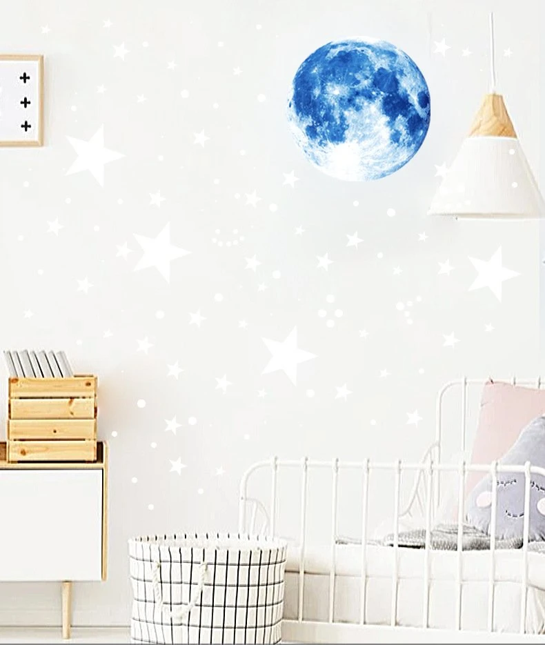 Luminous Wall Decals Ceiling Stickers Glow in The Dark Moon Stars Starry Sky Shining Decals Room Decoration Perfect Gifts for Kids Bedroom Bedding Room