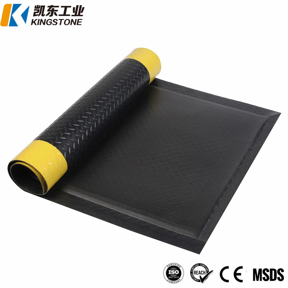 Cheap Foam Diamond Plate Black Yellow Edges Anti Fatigue Workshop PVC Floor