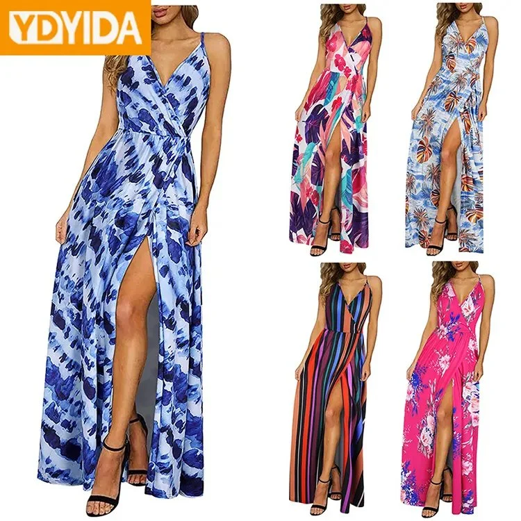 Ladies Skirt Long Dress Floral Sexy V-Neck Print Sling Women Apparel