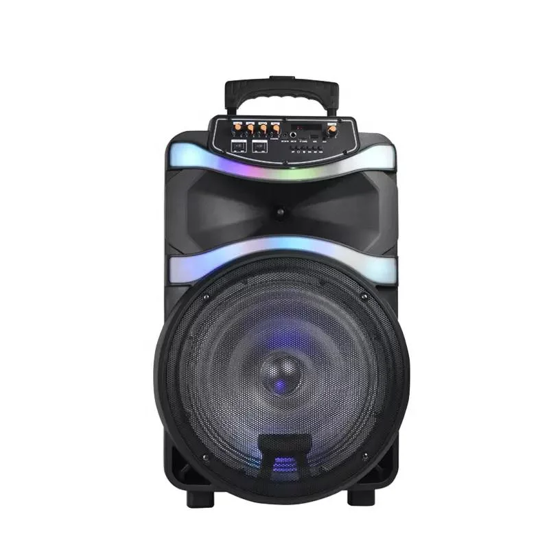 Mejor altavoz para exteriores Karaoke LED Diseño de Moda ligera altavoz 12 Altavoz Bluetooth inalámbrico recargable de carro de woofer de pulgada