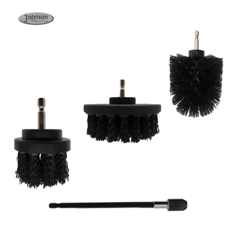 4 Pieces Black Color Nylon Drill Brush Attachment Set for Car Carpet Bathroom Cleaning