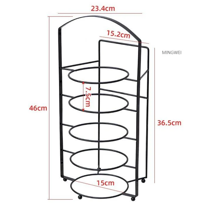 Mingwei Stainless Steel 4 Tiers Premium Metal Kitchen Trolley Rotating Vegetable Fruit Storage Basket Rack with Wheels for Multi Purpose