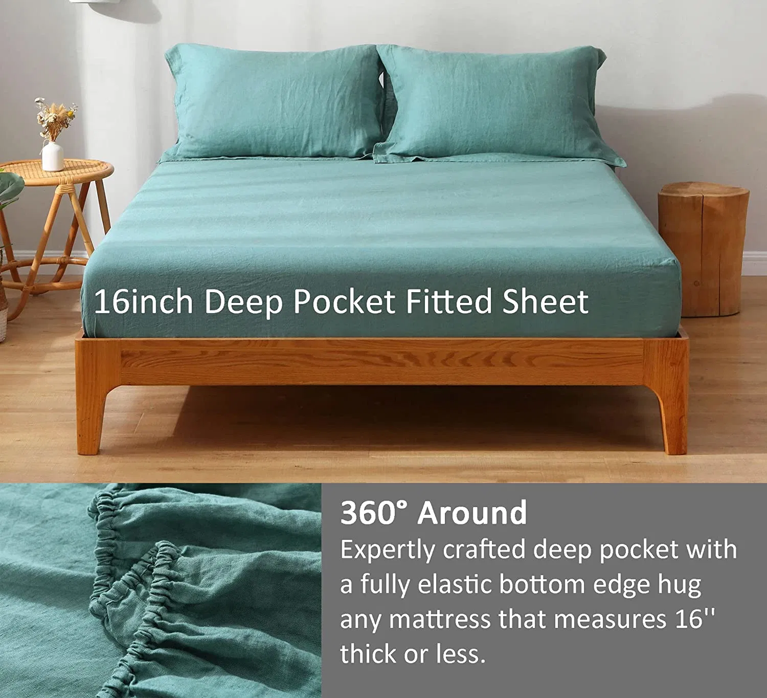 Linen Quilted Mattress Protector Bedcover Natural Eco-Friendly Material