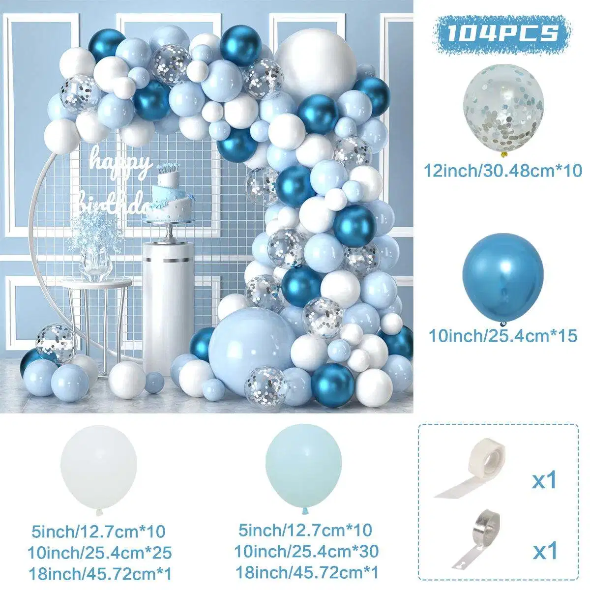 Blue White Sliver Balloons Garland Arch Kit Baby Shower Birthday Party Decoration