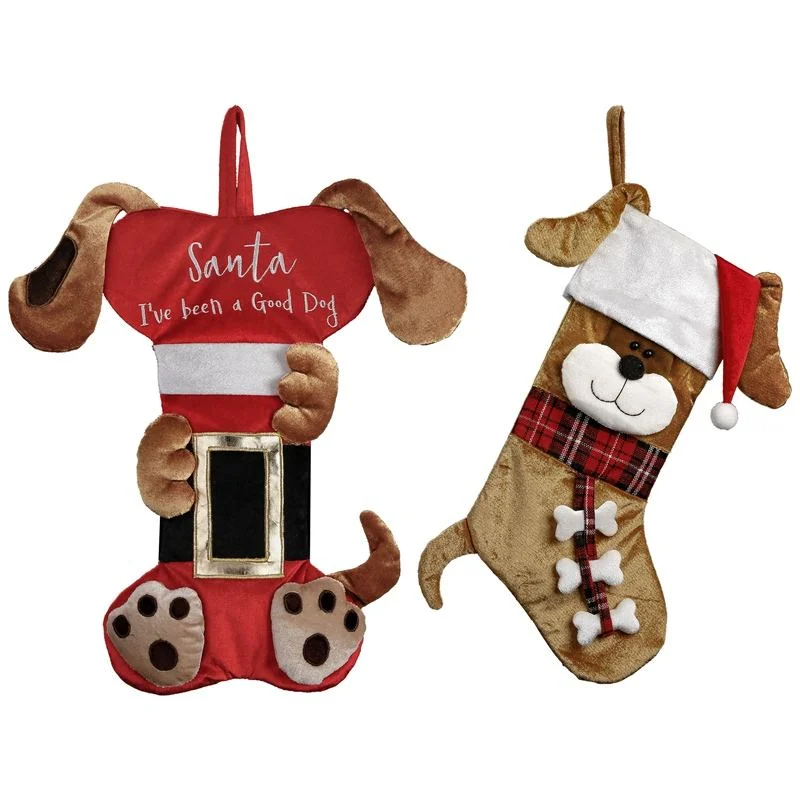 Pet Christmas Stockings Decorations Hanging Ornaments with 3D Doggie Face