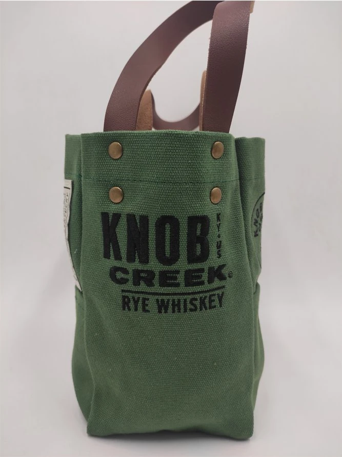 Custom Promotion Green Canvas Embroidered Wine Bag