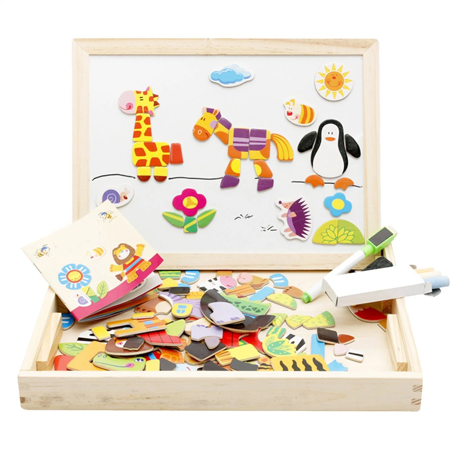 Customized Cute and Vivid Wooden Magnetic Easel Double Side Board Puzzle Games Toys for Kids