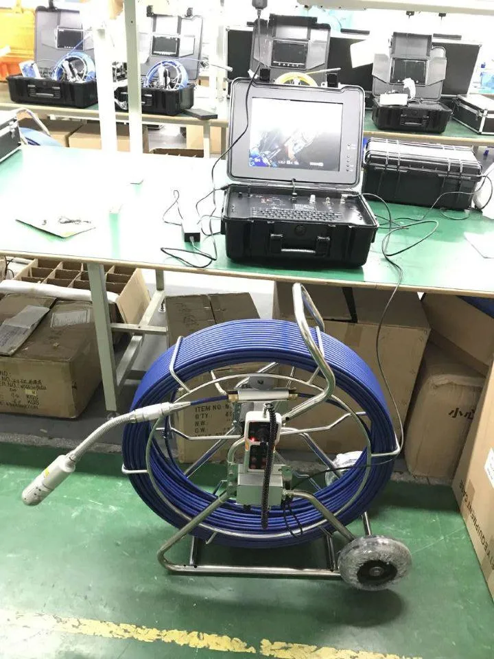 Sistema de câmaras de inspecção de condutas de esgotos/drenagem/subaquático com lente de câmara PTZ de 65 mm, ecrã LCD de 10.1", cabo de 100 m.