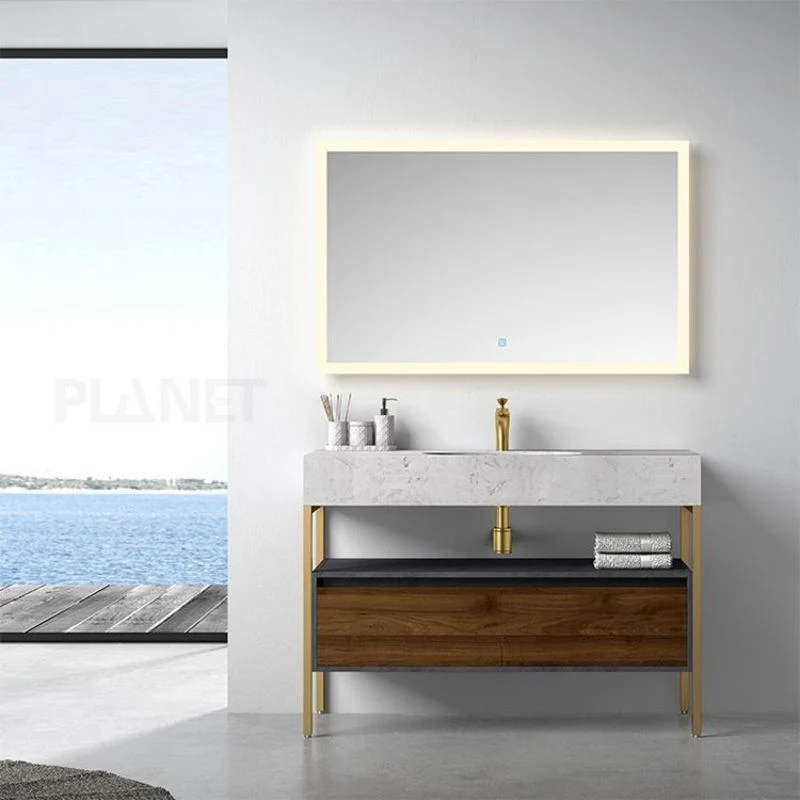 New Design Hotel Mirrored Cabinets Modern Waterproof Ready Mirrored Solid Wood Bathroom Cabinet