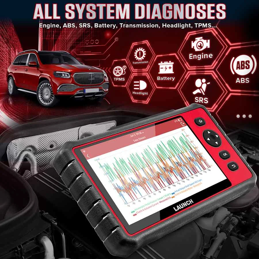 Launch Crp909e OBD2 Scanner 7 Inch Full System Car Diagnostic Scan Tool 15 Reset Functions