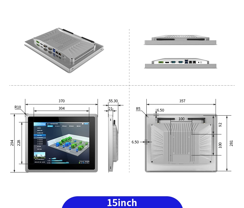 Monitor LCD de 10,4 12,1 15 17 19 21,5 pulgadas sin ventilador Android Panel PC industrial con pantalla táctil capacitiva