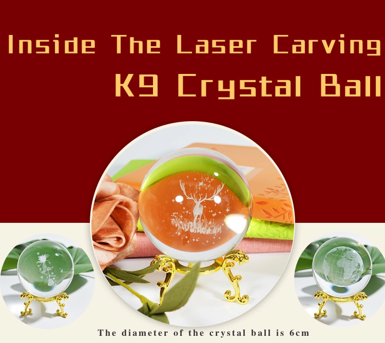 Customized Laser Inside Carved Rose K9 Crystal Glass Ball for Gifts Home Decoration