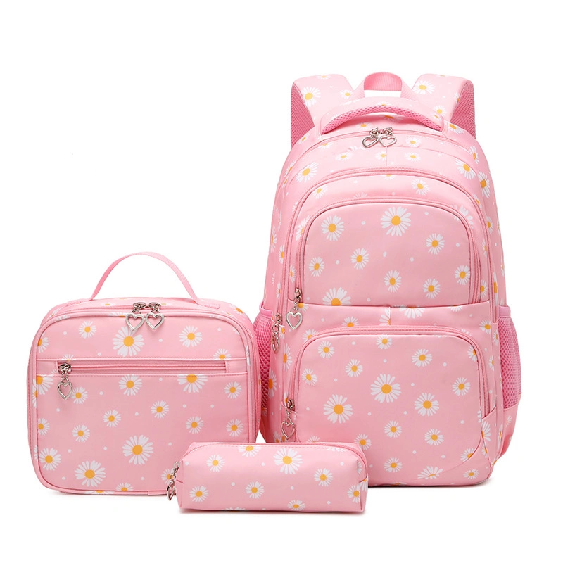 Three-Piece Sets Fashion Girl Waterproof Primary Child School Student Bag Backpack with Lunch and Pencil Pen Bag