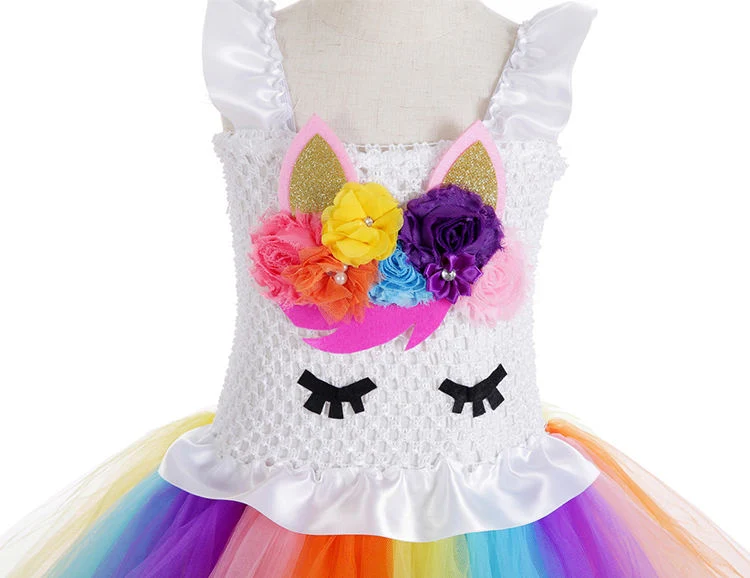 Venta caliente Dulce Traje colorido hada Princesa Unicornio Horn 2-12 Años niña Tutu vestir Niño