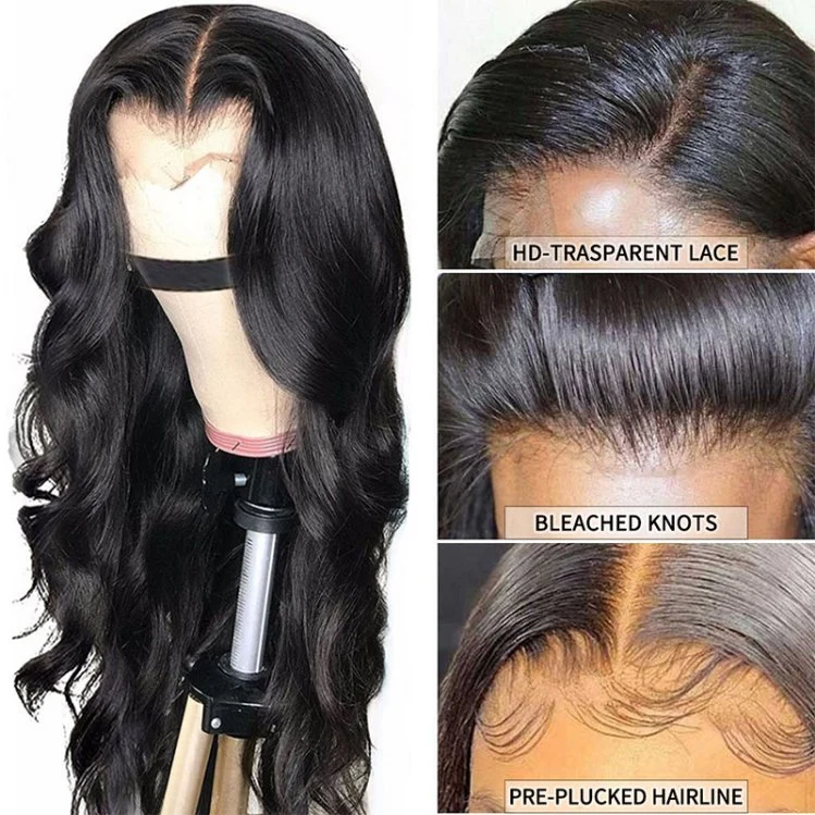 Factory Wholesale/Supplier Full Frontal Closure Lace Wig Cuticle Aligned Brazilian Virgin Hair 150%180% Density HD Transparent Lace Front Human Hair Wig for Black Woman