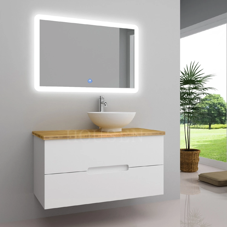 PVC or MDF Finger Pull Wall Hanging Bathroom Cabinet LED Touch Switch Mirror Bathroom Furniture