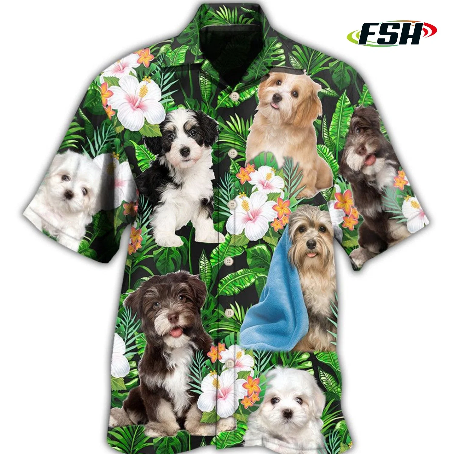 Men's Hawaiian Shirt Quick Dry Breathable Short Sleeves Dog Printed Summer