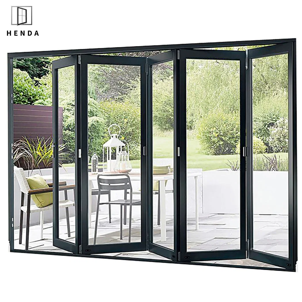 US Standard Bi Folding Patio Doble Acordeón de vidrio resistente al robo Diseño partición aluminio plegable puerta de vidrio