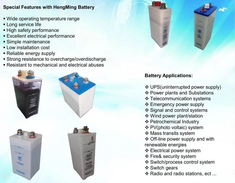 Nickel Cadmium Ni-CD Industrial Rechargeable Battery 110V 220V 300ah Deep Cycle NiCd for UPS Power Plant