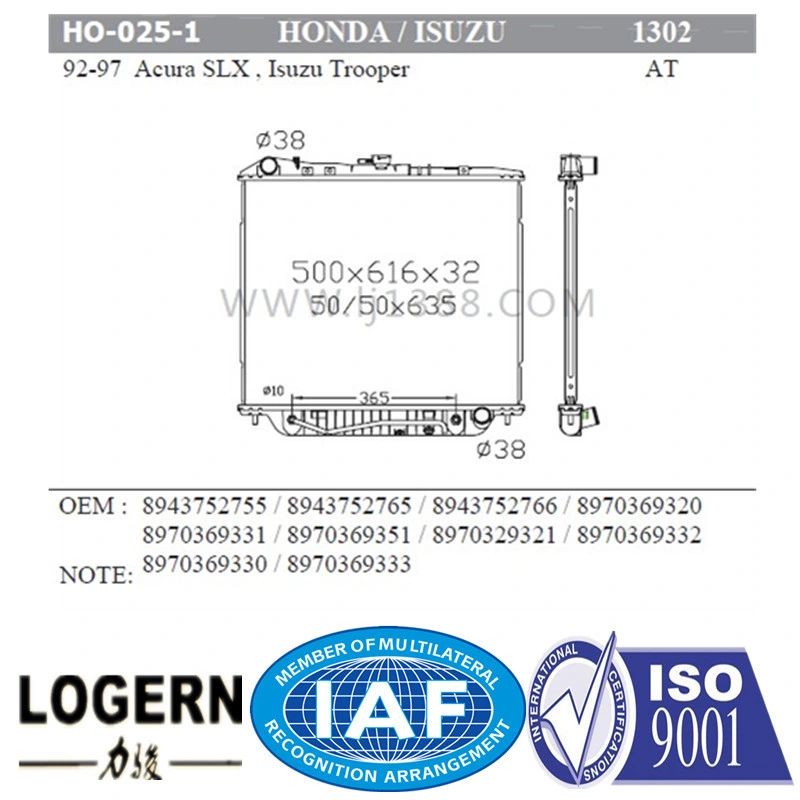 Radiador de aquecimento para 92-97 Honda Acura Slx/motor Isuzu Trooper em