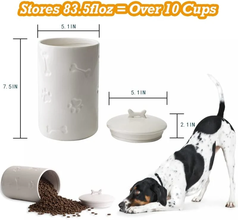 Round Ceramic Dog Treat Container Creative Porcelain Pet Food Storage Jar Holders