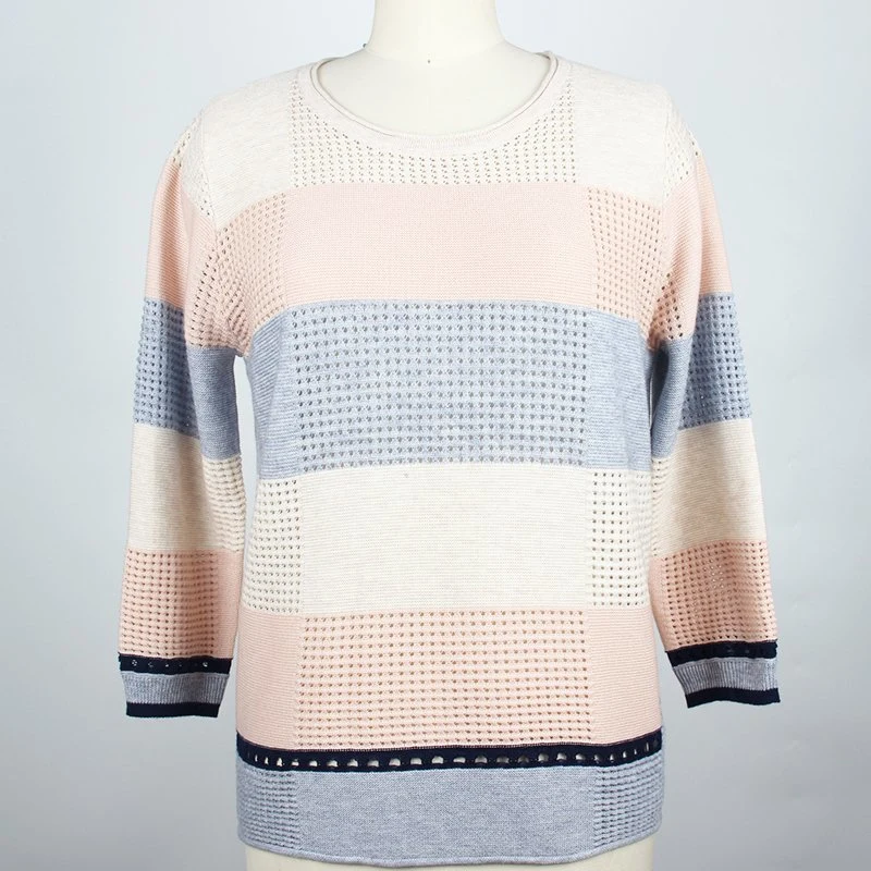 Ladies Jersey de punto tejido Sweater cuello redondo manga 3/4