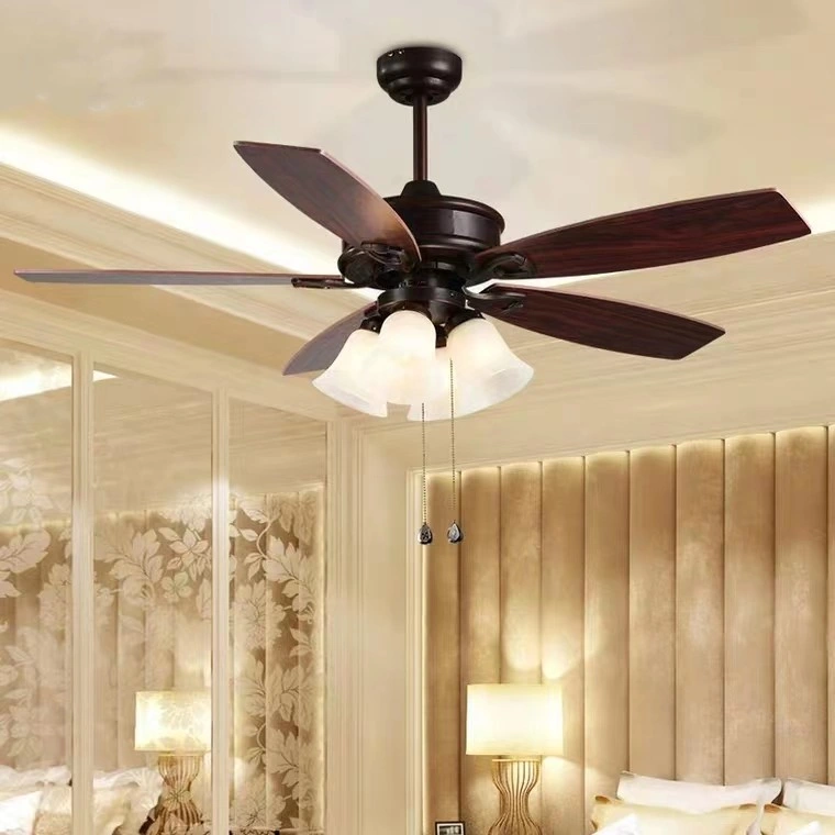 42 "/48" Fan Lamp 5 Blades Plywood Wood Light Luxury Wind Household Glass Lampshade Remote Control Fan Lamp Pendant