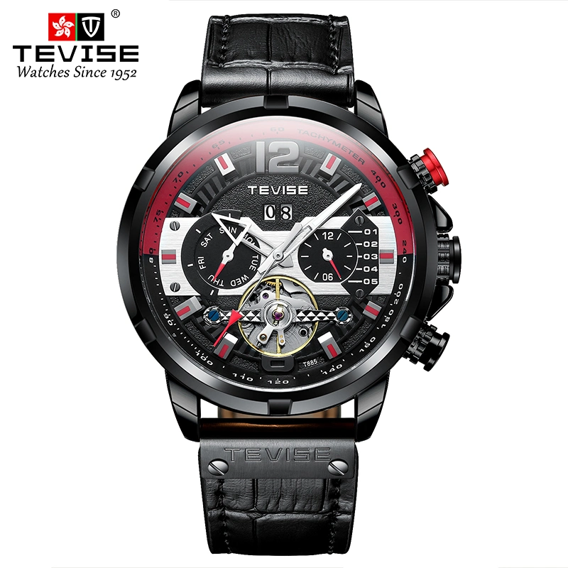 Tevise Men Watch Elegant Brand Famous Luxury Quartz Rose Gold Watches Male Leather Butterfly