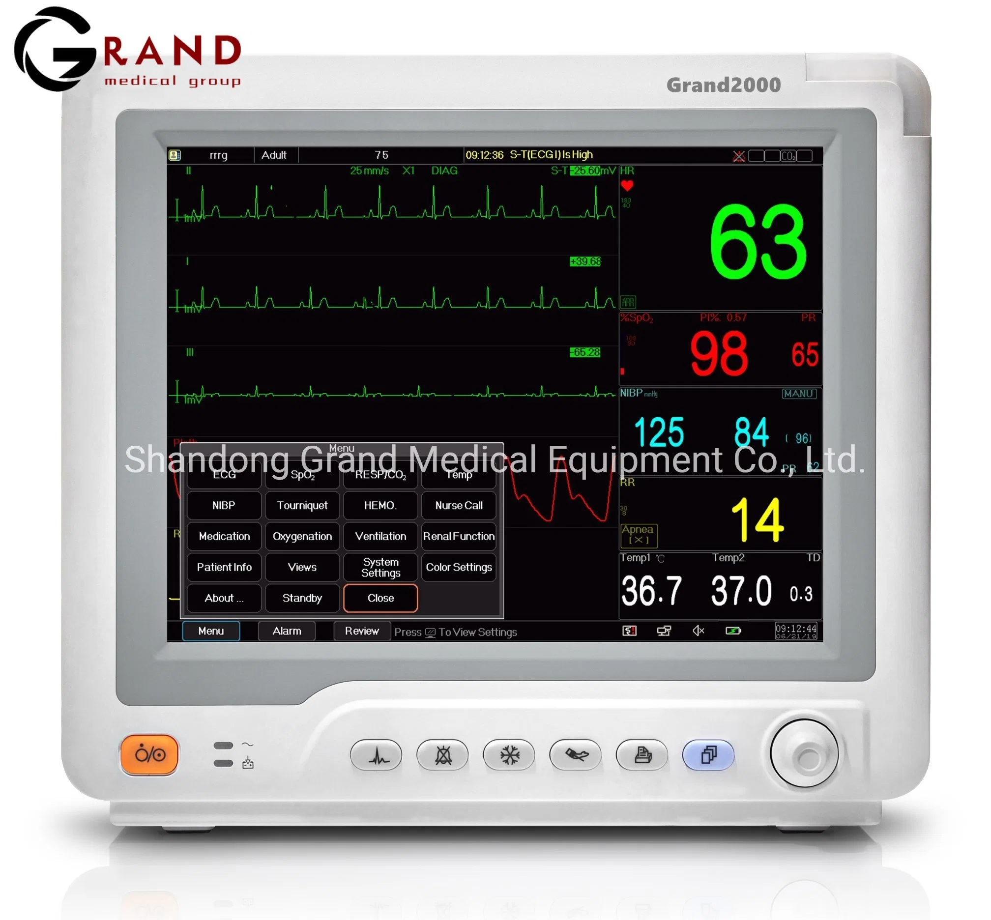 CE TUV Certificado en Hospital 12,1 "pantalla TFT de alta resolución Con retroiluminación LED pantalla en color Monitor de paciente modular multiparamétrico