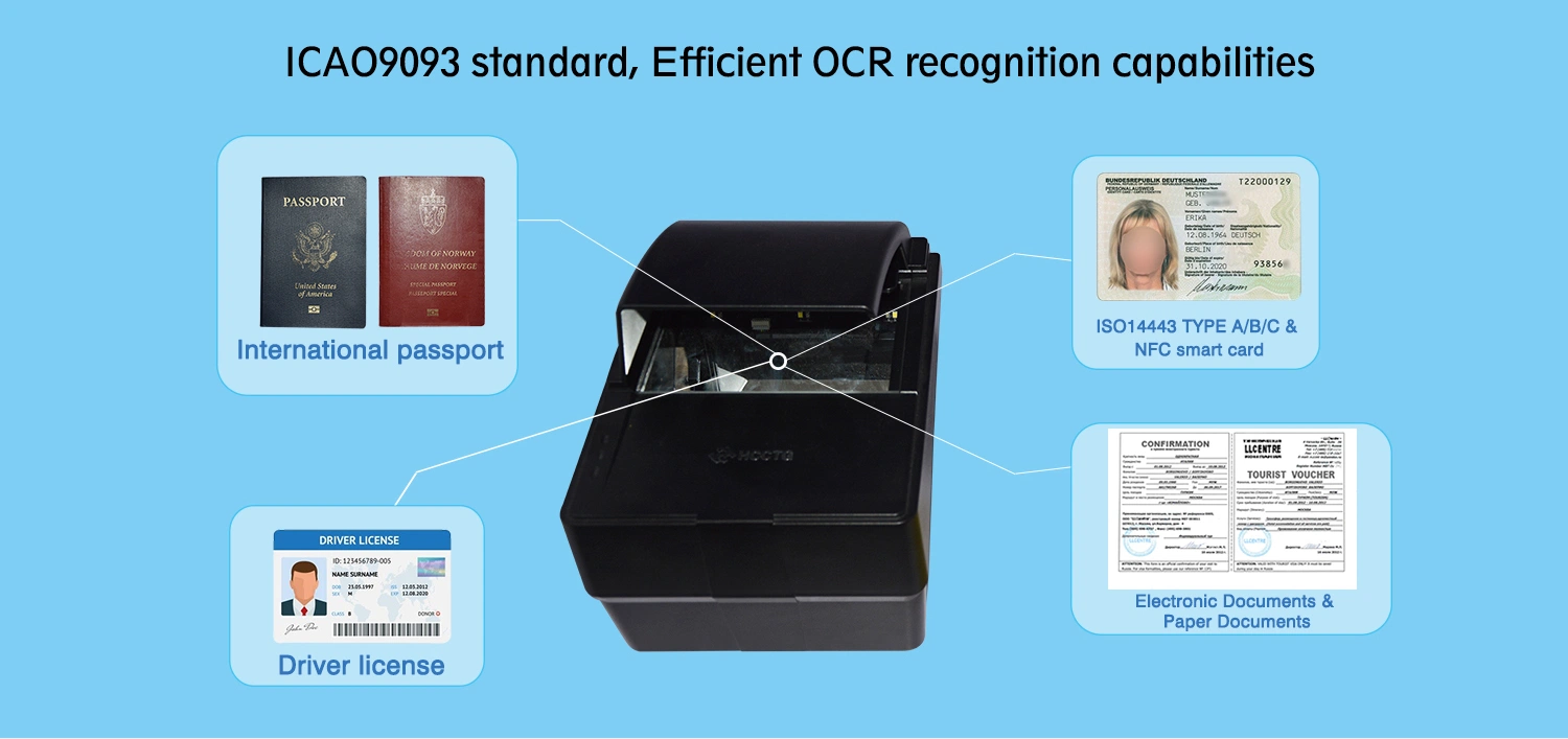 Icao9303 procesamiento OCR estándar de disparador automático con iluminación múltiple de imagen UV de ir visual Lector de pasaportes baratos (PPR100A)