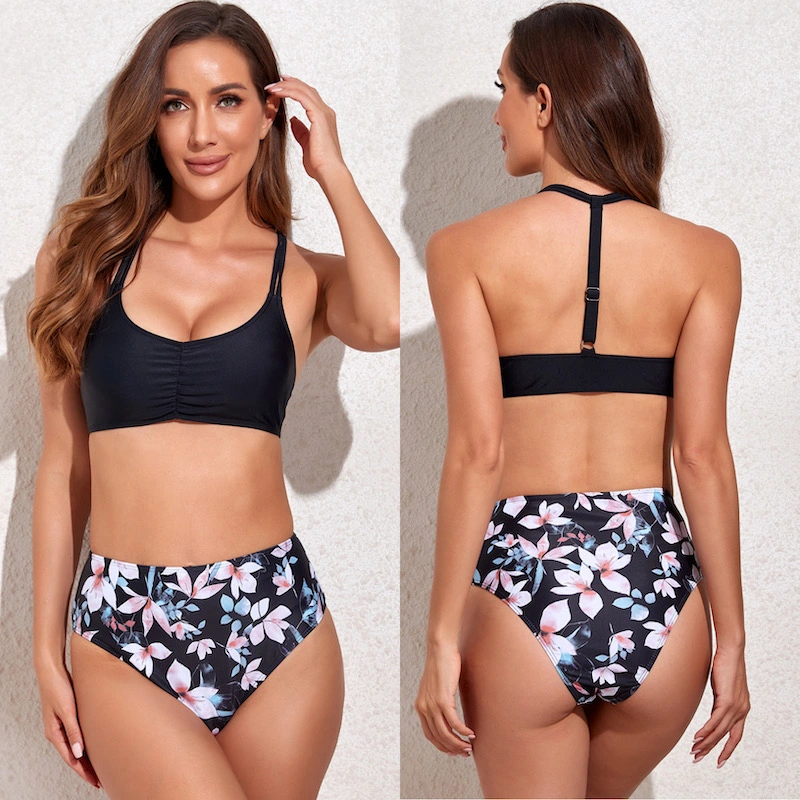 Amazon New Fashion 2 Piece Bathing Suits Floral Printed Sexy Y Back Bikinis Sets Swimwear for Young Teens, Custom Split Beachwear Swimming Clothes Vendor