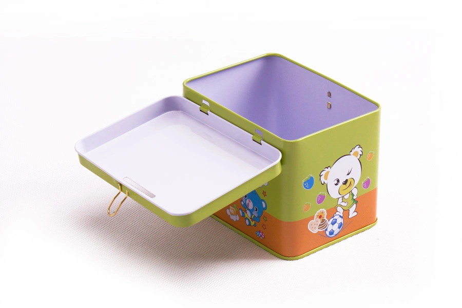 Rectangular Hinged Lid Gift Money Saving Tin Can Coins Bank Metal Box with Lock and Key for Kids Saft Tin Box