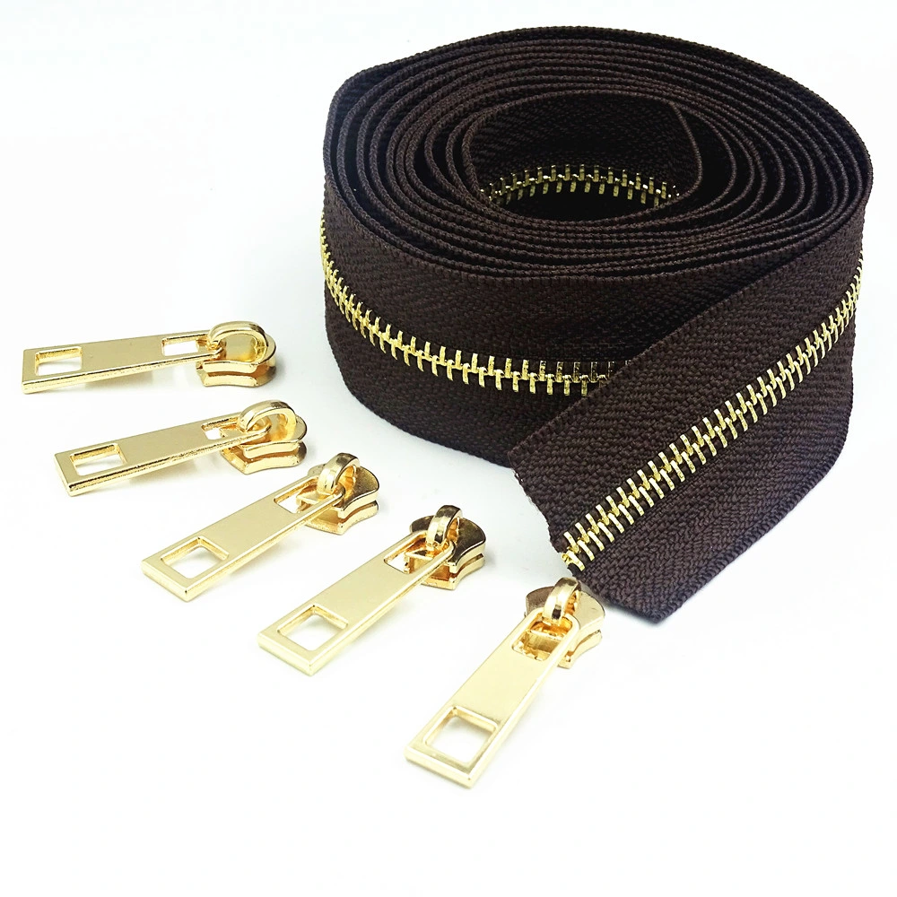 Coffee Color 5# High-End Handbags Zippers Brass Metal Zipper
